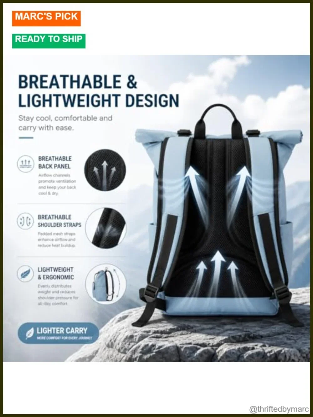 Anti-Theft Roll Top Laptop Backpack for Men Women Water-Resistant Travel